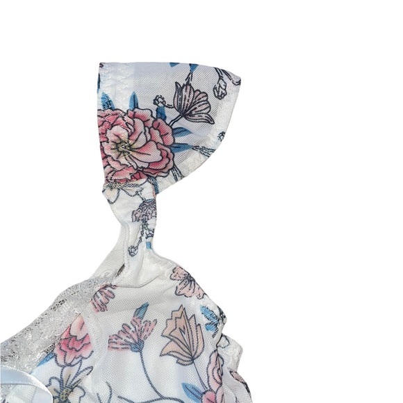 cap sleeve lace trim bow accent floral print corset top - Picture 7 of 8